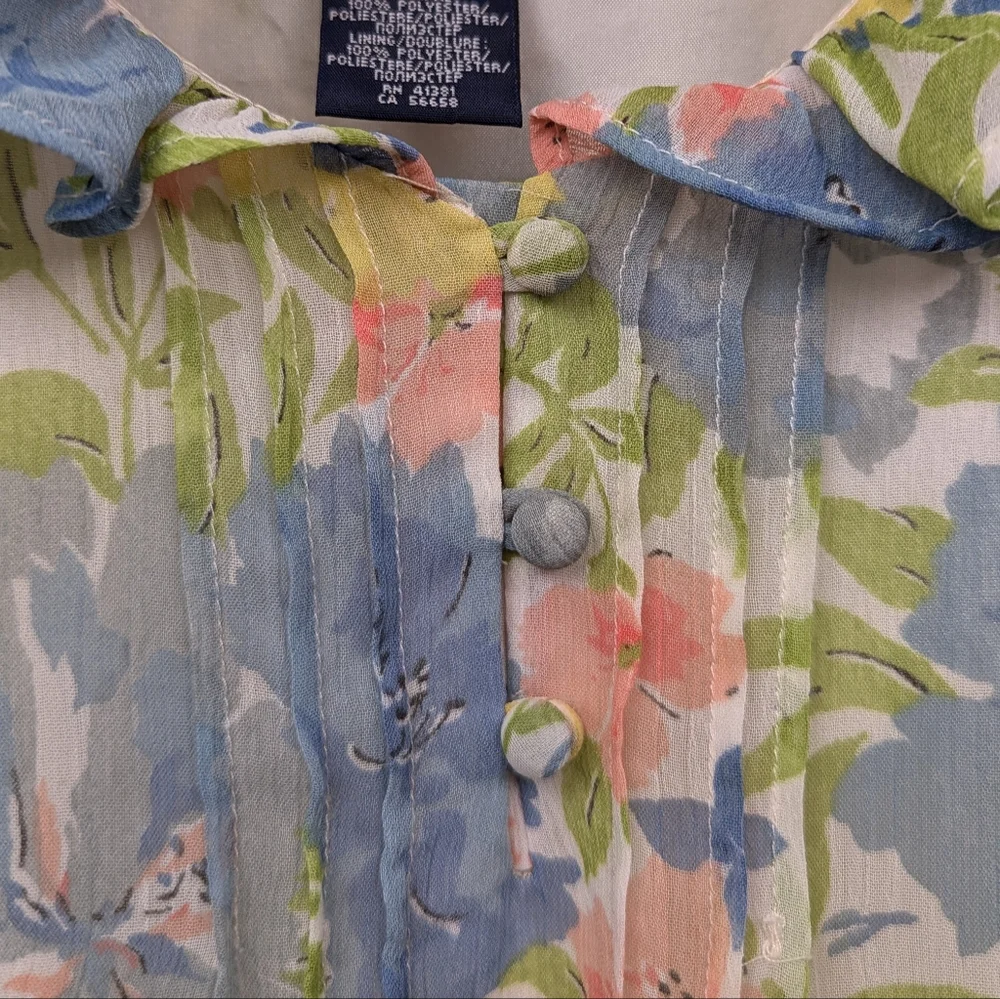 Ralph Lauren Chiffon Dress Watercolor Floral Ruffle Flutter Sleeve Cottagecore 7
